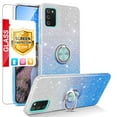 thumbnail image 1 of TJS Phone Case for Samsung Galaxy A03S, with Tempered Glass Screen Protector Two Tone Shinny Glitter Metal Ring Magnetic Support Kickstand Cover (Blue), 1 of 6