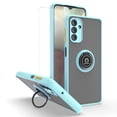 thumbnail image 1 of TJS Phone Case for Samsung Galaxy A13 5G, Galaxy A04s with Tempered Glass Screen Protector, 360 Degrees Rotating Metal Ring Magnetic Support Kickstand Cover (Light Blue), 1 of 8