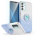 thumbnail image 1 of TJS Phone Case for Samsung Galaxy A13 5G, Galaxy A04s with Tempered Glass Screen Protector, Two Tone Shinny Glitter Metal Ring Magnetic Support Kickstand Cover (Blue), 1 of 6