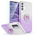 thumbnail image 1 of TJS Phone Case for Samsung Galaxy A13 5G, Galaxy A04s with Tempered Glass Screen Protector, Two Tone Shinny Glitter Metal Ring Magnetic Support Kickstand Cover (Purple), 1 of 6