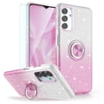 thumbnail image 1 of TJS Phone Case for Samsung Galaxy A13 5G, Galaxy A04s with Tempered Glass Screen Protector, Two Tone Shinny Glitter Metal Ring Magnetic Support Kickstand Cover (Pink), 1 of 6