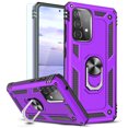 thumbnail image 1 of TJS Phone Case for Samsung Galaxy A53 5G, with [Tempered Glass Screen Protector] Impact Resistant Metal Ring Magnetic Support Kickstand Drop Protector Cover (Purple), 1 of 7