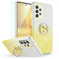 thumbnail image 1 of TJS Phone Case for Samsung Galaxy A53 5G, with Tempered Glass Screen Protector Two Tone Shinny Glitter Metal Ring Magnetic Support Kickstand Cover (Yellow), 1 of 6