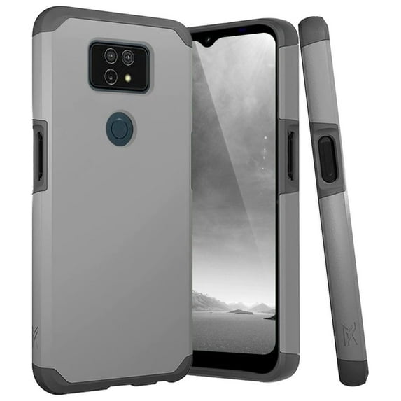 TJS Phone Case for AT&T Maestro Max / Cricket Ovation 2, Dual Layer Hybrid Shockproof Drop Protection Impact Rugged Armor Case Cover (Gray)