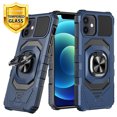 thumbnail image 1 of TJS Phone Case for Apple iPhone 13, with [Tempered Glass Screen Protector] Robotic Hybrid Magnetic Support Metal Ring Holder Kickstand Cover (Blue), 1 of 6
