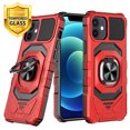 thumbnail image 1 of TJS Phone Case for Apple iPhone 13, with [Tempered Glass Screen Protector] Robotic Hybrid Magnetic Support Metal Ring Holder Kickstand Cover (Red), 1 of 6