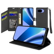 TJS Phone Case for Google Pixel 10a, Magnetic Metal Snap Wallet ID Card Slot Holder Cover Black