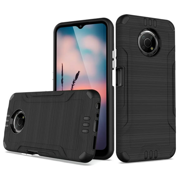 TJS Phone Case for Nokia G300 5G (N1374DL), Dual Layer Shockproof Brushed Armor Magnetic Metallic Phone Case Cover (Black)