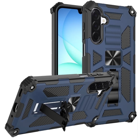 TJS Phone Case for Samsung Galaxy A17 5G, Heavy Duty Dual Layer Magnetic Kickstand Cover for Galaxy A17 5G (Blue)