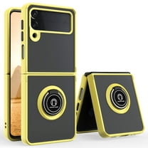 TJS Phone Case for Samsung Galaxy Z Flip 3 5G, 360 Degrees Rotating Metal Ring Magnetic Support Kickstand Cover (Yellow)