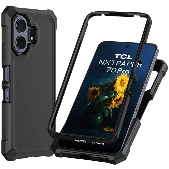 TJS Phone Case for TCL NXTPAPER 70 Pro, Full Body Protective Heavy Duty Hybrid Bumper Cover (Black)