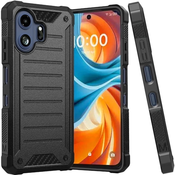 TJS Phone Case for TCL NXTPAPER 70 Pro, Tough Lined Design Hybrid Shockproof Protection Cover (Black)