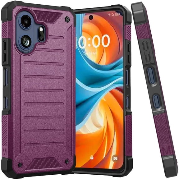 TJS Phone Case for TCL NXTPAPER 70 Pro, Tough Lined Design Hybrid Shockproof Protection Cover (Purple)