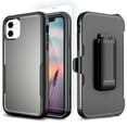 thumbnail image 1 of TJS Phone Case for iPhone 11 Case with Tempered Glass Screen Protector, Belt Clip Holster Heavy Duty Rugged Shockproof Full Body Protection Cover (Black), 1 of 8