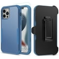 thumbnail image 1 of TJS Phone Case for iPhone 12 Pro/iPhone 12 Case with Tempered Glass Screen Protector, Belt Clip Holster Heavy Duty Rugged Shockproof Full Body Protection Cover (Blue), 1 of 8