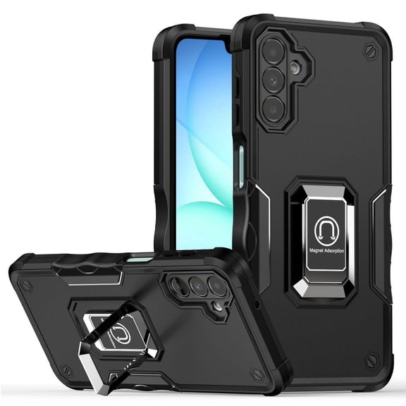 TJS Phone Case for Samsung Galaxy A17 5G, Military Grade Heavy Duty Magnetic Support Ring Kickstand Cover for Galaxy A17 5G (Black)