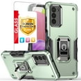 thumbnail image 1 of TJS for Samsung Galaxy A03s Phone Case, with Tempered Glass Screen Protector, [Military Grade] Heavy Duty Protective Cover, Magnetic Support Ring Kickstand Case for Samsung A03s (Green), 1 of 9