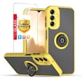 thumbnail image 1 of TJS for Samsung Galaxy A14 5G Phone Case, with Tempered Glass Screen Protector, 360 Degrees Rotating Metal Ring Magnetic Support Kickstand Cover for Galaxy A14 5G (Yellow), 1 of 6
