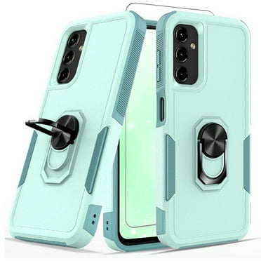 TJS for Samsung Galaxy A14 5G Phone Case, with Tempered Glass Screen Protector, Heavy Duty Rugged Shockproof Metal Ring Magnetic Support Kickstand Full Body Protection Cover for Galaxy A14 5G (Teal)