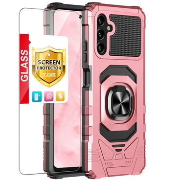 TJS for Samsung Galaxy A14 5G Phone Case, with Tempered Glass Screen Protector, [Military Grade] Robotic Magnetic Support Car Mount Metal Ring Holder Kickstand Cover for Galaxy A14 5G (Rose Gold)