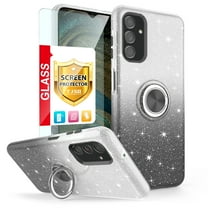 TJS for Samsung Galaxy A14 5G Phone Case, with Tempered Glass Screen Protector, Two Tone Shinny Glitter Metal Ring Magnetic Support Kickstand Cover for Galaxy A14 5G (Black)