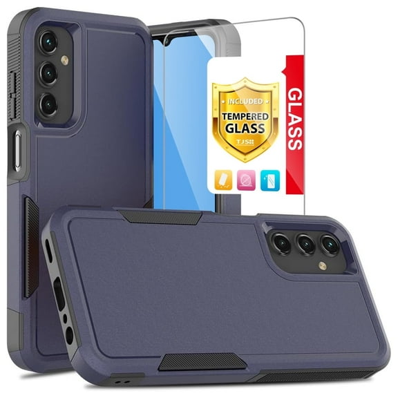 TJS for Samsung Galaxy A15 5G Phone Case, with Tempered Glass Screen Protector, Heavy Duty Rugged Shockproof Full Body Protection Cover for Galaxy A15 5G (Blue)
