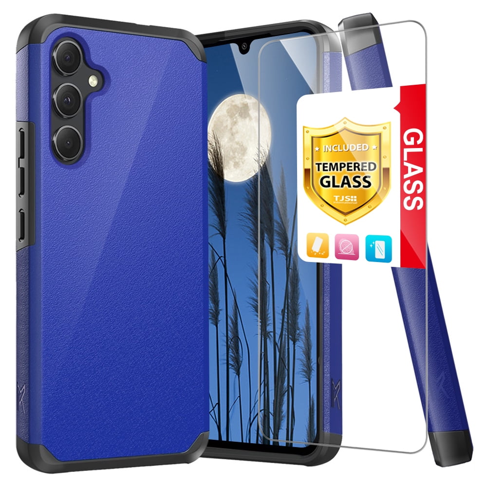 TJS for Samsung Galaxy A15 5G Phone Case, with Tempered Glass Screen Protector, Support