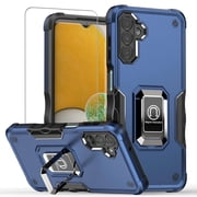 TJS for Samsung Galaxy A15 5G Phone Case, with Tempered Glass Screen Protector, [Military Grade] Heavy Duty Magnetic Support Ring Kickstand Cover for Galaxy A15 5G Blue
