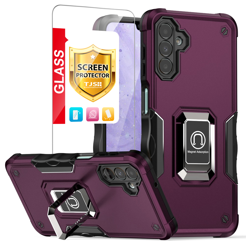 TJS for Samsung Galaxy A15 5G Phone Case, with Tempered Glass Screen Protector, [Military Grade] Heavy Duty Magnetic Support Ring Kickstand Cover for Galaxy A15 5G (Purple) - image 1 of 8