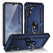 TJS for Samsung Galaxy A16 5G Phone Case, with Tempered Glass Screen Protector, Impact Resistant Metal Ring Magnetic Support Kickstand Drop Protector Cover for Galaxy A16 5G Blue