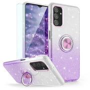 TJS for Samsung Galaxy A16 5G Phone Case, with Tempered Glass Screen Protector, Two Tone Shinny Glitter Metal Ring Magnetic Support Kickstand Cover for Galaxy A16 5G (Purple)