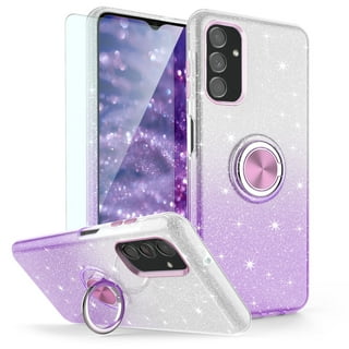 TJS for Samsung Galaxy A16 5G Phone Case, with Tempered Glass Screen Protector, Two Tone Shinny Glitter Metal Ring Magnetic Support Kickstand Cover for Galaxy A16 5G (Purple)