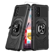 TJS for Samsung Galaxy A23 5G 4G Phone Case, with Tempered Glass Screen Protector, [Military Grade] Robotic Magnetic Support Car Mount Metal Ring Holder Kickstand Cover for Galaxy A23 5G (Black)