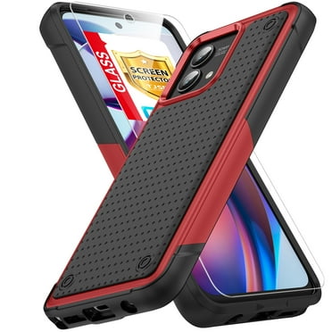 TJS for Samsung Galaxy A25 5G Phone Case, with Tempered Glass Screen Protector, Dual Layer PC Back Soft Bumper Resilient Shock Absorb Protective Cover for Galaxy A25 5G (Red)