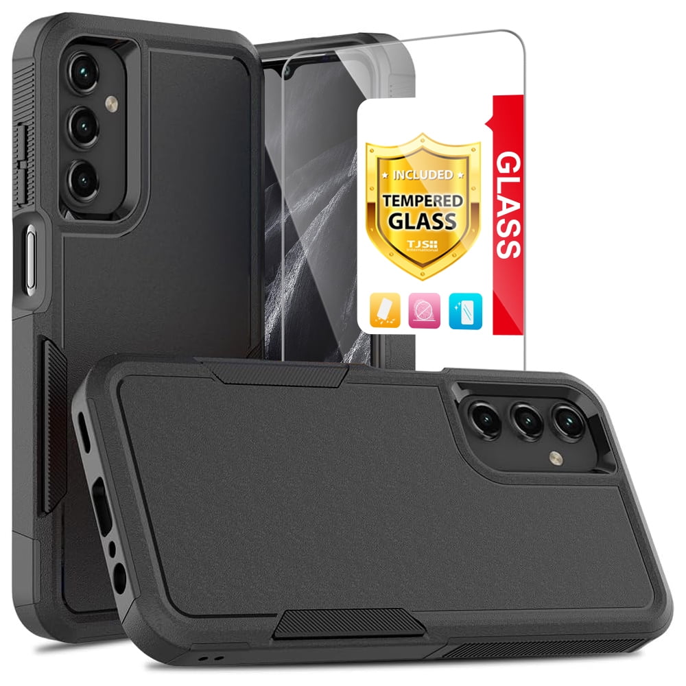 TJS for Samsung Galaxy A25 5G Phone Case, with Tempered Glass Screen Protector, Heavy Duty Rugged Shockproof Full Body Protection Cover for Galaxy A25 5G (Black)