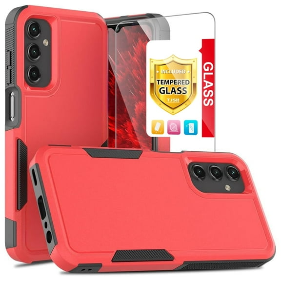 TJS for Samsung Galaxy A25 5G Phone Case, with Tempered Glass Screen Protector, Heavy Duty Rugged Shockproof Full Body Protection Cover for Galaxy A25 5G (Red)