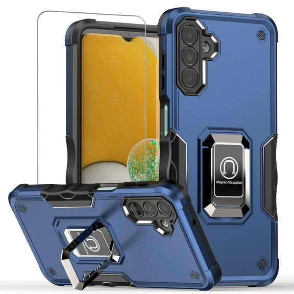 TJS for Samsung Galaxy A25 5G Phone Case, with Tempered Glass Screen Protector, [Military Grade] Heavy Duty Magnetic Support Ring Kickstand Cover for Galaxy A25 5G (Blue)