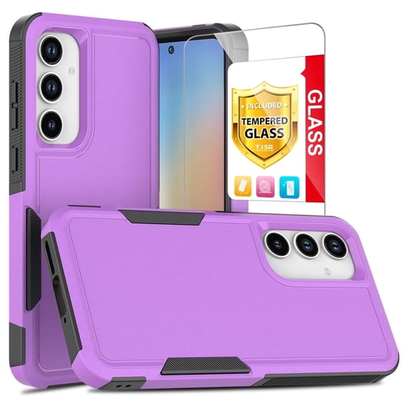 TJS for Samsung Galaxy A35 5G / A55 5G Phone Case, with Tempered Glass Screen Protector, Heavy Duty Rugged Shockproof Full Body Protection Cover for Galaxy A35 5G / Galaxy A55 (Purple)
