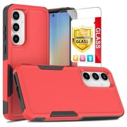 TJS for Samsung Galaxy A35 5G / A55 5G Phone Case, with Tempered Glass Screen Protector, Heavy Duty Rugged Shockproof Full Body Protection Cover for Galaxy A35 5G / Galaxy A55 (Red)