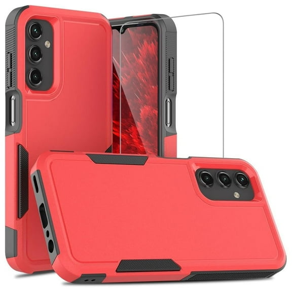 TJS Phone Case for Samsung Galaxy A37 5G / Galaxy A36 5G / Galaxy A56 5G, with Tempered Glass Screen Protector, Heavy Duty Rugged Shockproof Full Body Protection Cover (Red)
