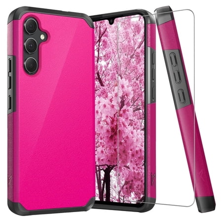 TJS for Samsung Galaxy A36 5G / A56 5G Phone Case, with Tempered Glass Screen Protector, Dual Layer Hybrid Magnetic Support Shockproof Heavy Duty Cover for Galaxy A36 5G (Pink)