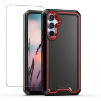 TJS for Samsung Galaxy A36 5G Phone Case, with Tempered Glass Screen Protector, Dual Layer Shockproof Rugged Hybrid Drop Protector Cover for Galaxy A36 5G (Black)