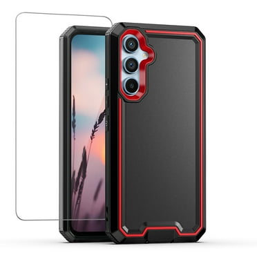 TJS for Samsung Galaxy A36 5G Phone Case, with Tempered Glass Screen Protector, Dual Layer Shockproof Rugged Hybrid Drop Protector Cover for Galaxy A36 5G (Black)