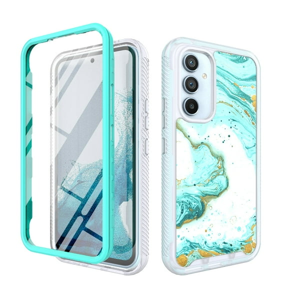 TJS for Samsung Galaxy A54 5G Phone Case, with Built-in Screen Protector, Full Body Protective Glitter Bling Design Heavy Duty Hybrid Cover for Galaxy A54 5G (Green Marble)