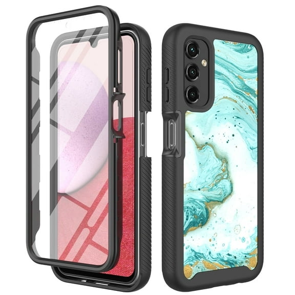 TJS for Samsung Galaxy A54 5G Phone Case, with Built-in Screen Protector, Full Body Protective Glitter Bling Design Heavy Duty Hybrid Cover for Galaxy A54 5G (Green Marble)