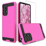 TJS for Samsung Galaxy A54 5G Phone Case, with Tempered Glass Screen Protector, Dual Layer Brushed Finish Hard Inner Layer Armor Cover for Galaxy A54 5G Pink