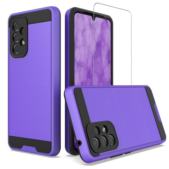TJS for Samsung Galaxy A54 5G Phone Case, with Tempered Glass Screen Protector, Dual Layer Brushed Finish Hard Inner Layer Armor Cover for Galaxy A54 5G (Purple)