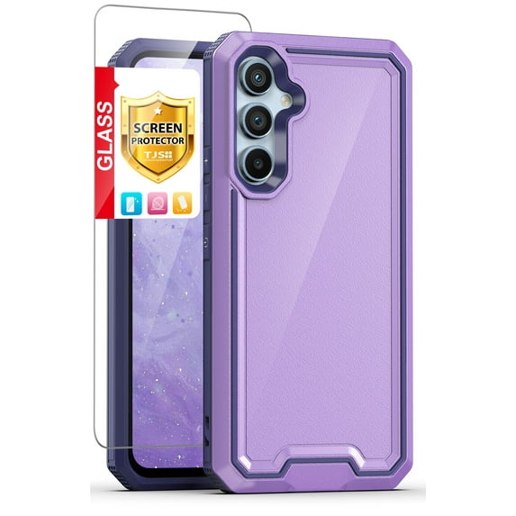 TJS for Samsung Galaxy A54 5G Phone Case, with Tempered Glass Screen Protector, Dual Layer Shockproof Rugged Hybrid Drop Protector Cover for Galaxy A54 5G (Purple)