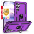 thumbnail image 1 of TJS for Samsung Galaxy A54 5G Phone Case, with Tempered Glass Screen Protector, Impact Resistant Metal Ring Magnetic Support Kickstand Drop Protector Cover for Galaxy A54 5G (Purple), 1 of 6