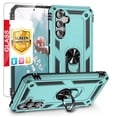 thumbnail image 1 of TJS for Samsung Galaxy A54 5G Phone Case, with Tempered Glass Screen Protector, Impact Resistant Metal Ring Magnetic Support Kickstand Drop Protector Cover for Galaxy A54 5G (Teal), 1 of 6